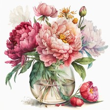 Wandbild Pfingstrosen Glas Vase Shabby Blumen Deko Bild Dekofliese Wandfliese