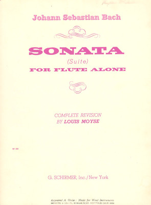 J S Bach Sonata ( Suite ) Sheet Music For Flute Alone 1964 Revised By Moyse