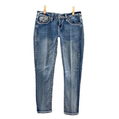 Vigoss Capri Jeans Womens 32x27* Whisker Denim Low Rise Western Y2K Academia