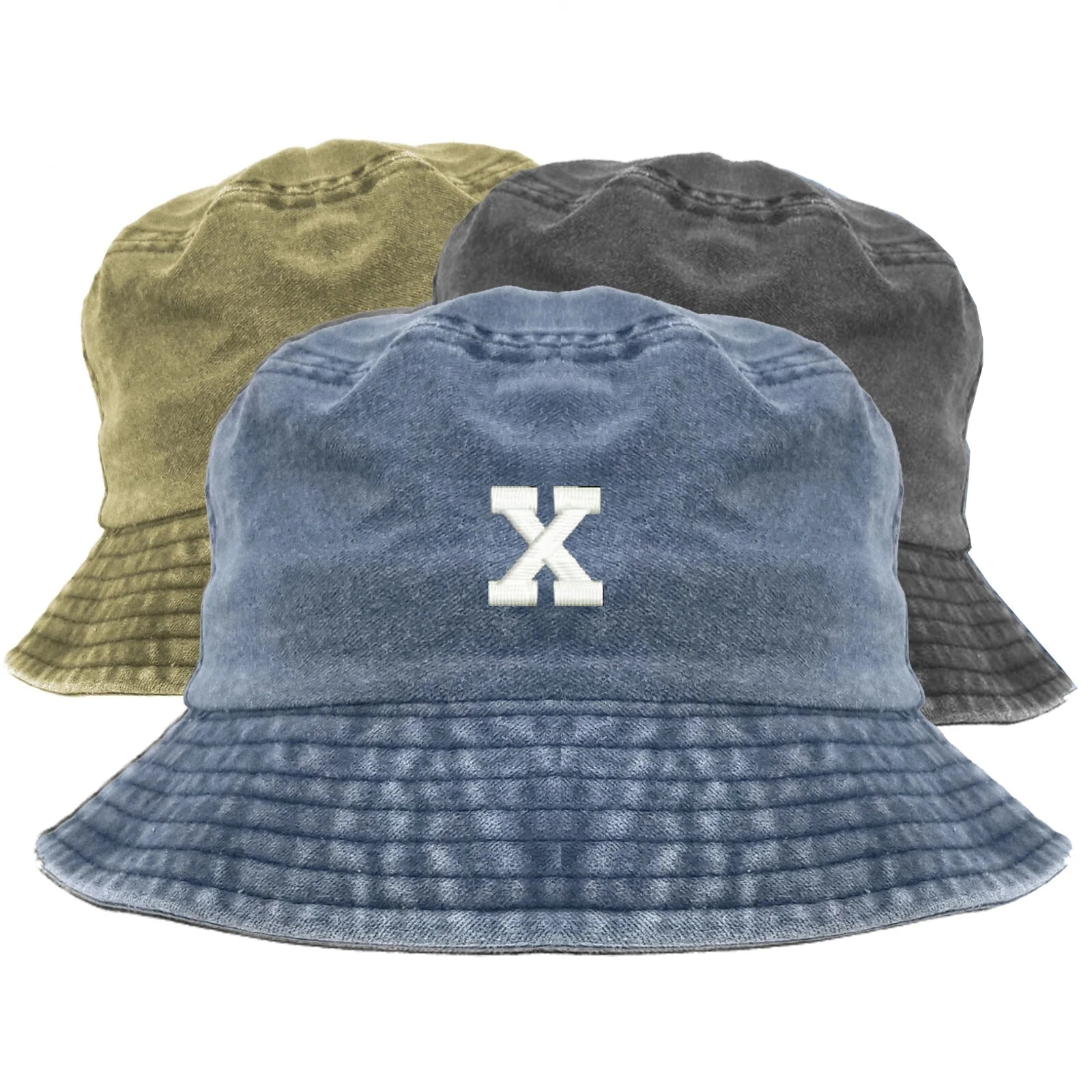 X embroidered bucket hat, pigment dyed bucket hat