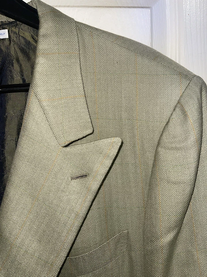 Chaqueta Blazer De Colección Brioni Napoleón Verde Seda y Cachemira Pico Solapa Para Hombres 42 52 Foto 3 de 4