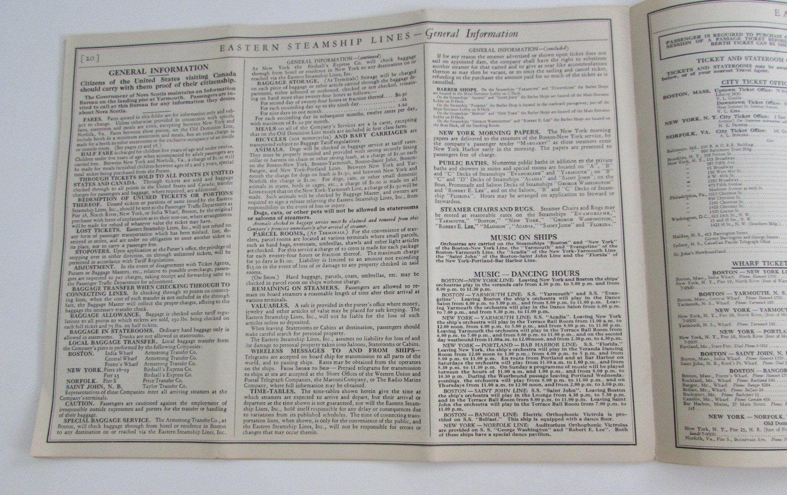 1935 Eastern Steamship Lines Schedule Time Table Old Dominion Yarmouth