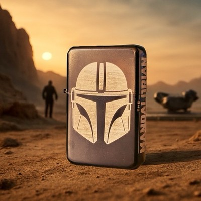 Mandalorianer Helm graviert schwarz Flip Feuerzeug | Star Wars