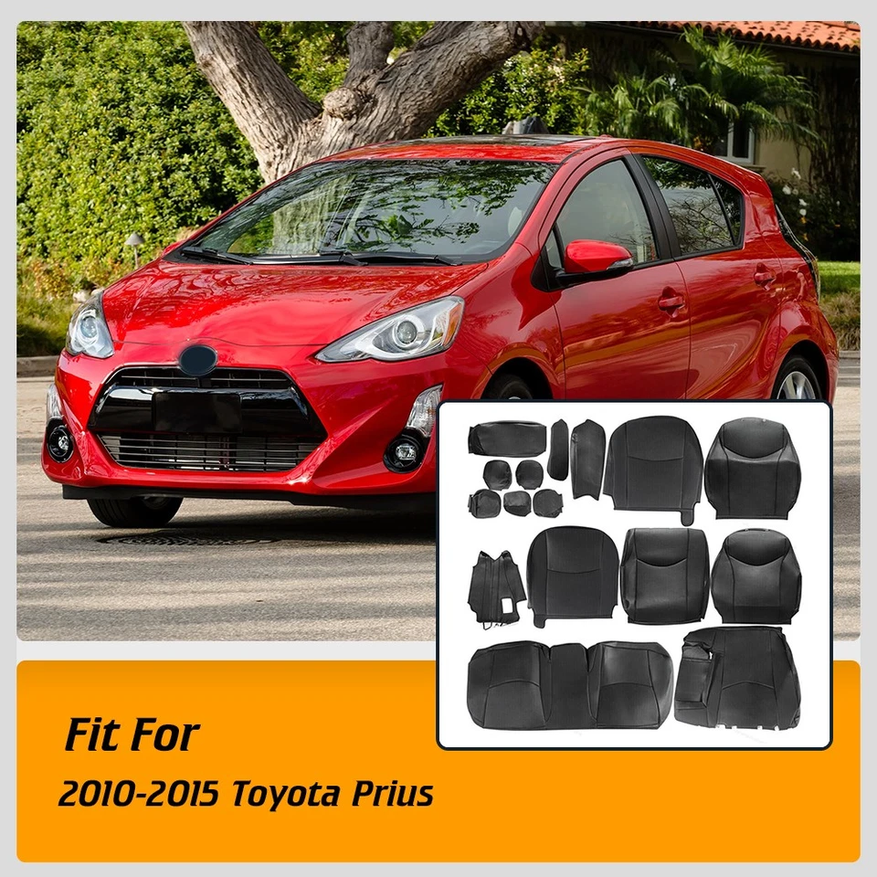 Synthetic Leather Seat Covers Front + Rear fit for Toyota Prius 2010 to 2015 New Foto 3 de 4