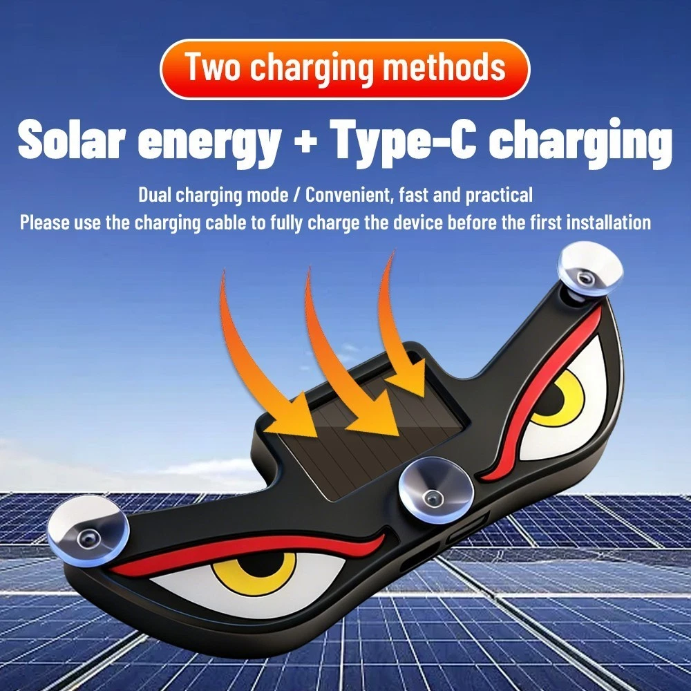 Solar Devil Eye LED car window light cars warning light with solar&USB Charging - Picture 2 of 17