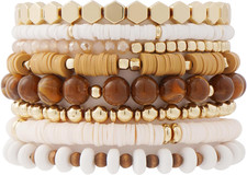 Surfer Heishi Clay Bead Bracelets for Women Bohemian Stackable Gold Plated Beade