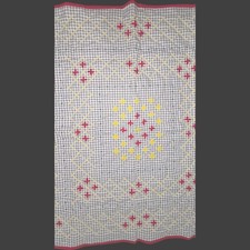 Vintage Hand Stitched Chicken Scratch Pink Gingham Embroidery Baby Quilt Blanket