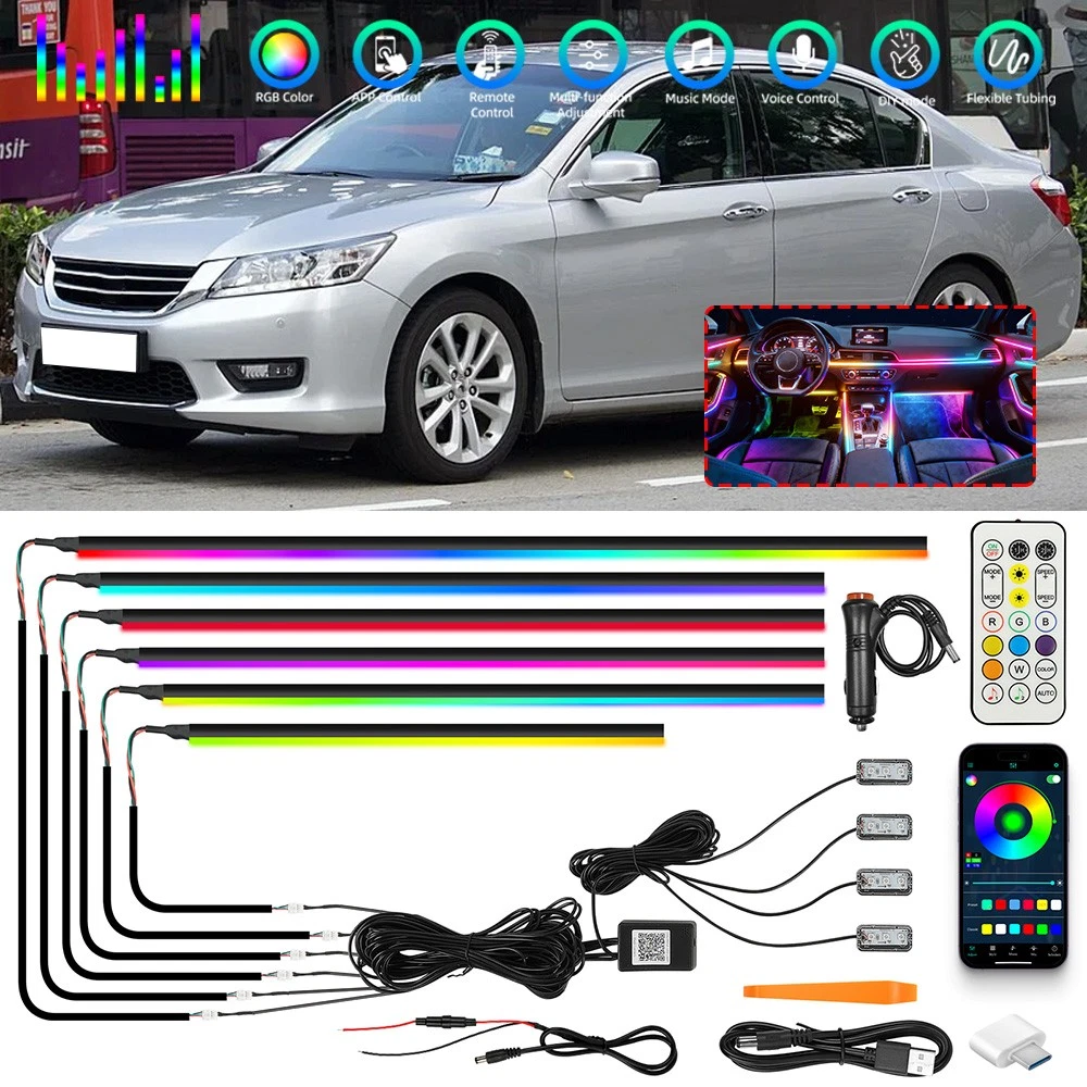 2/10 in 1 LED RGB Acrylic Interior Strip Ambient Lights For Honda Accord Civic