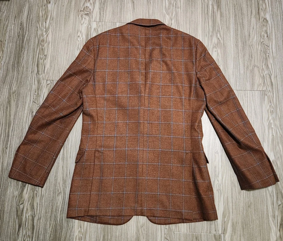 Brooks Brothers Regent Blazer Loro Piana 羊毛羊绒真丝棕色格子男式 39R — 第 2/4 张图片