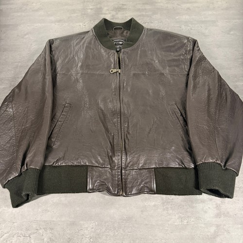 Vintage Tannery West Leather Bomber Jacket Mens M Brown Full Zip Pebbled Biker