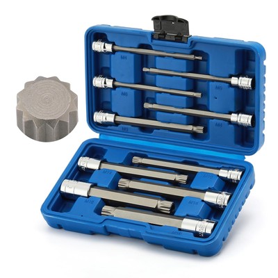 10-Piece 6 Extra Long XZN Triple Square Spline Bit Socket Set, 4mm to 18mm, 3...