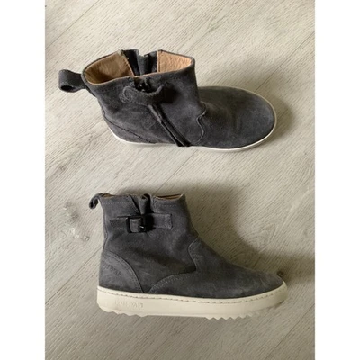 Pom d'Api Kids Grey Suede Leather Lined Ankle Boots Side Zip Buckle Grey 30 - Image 1 of 4