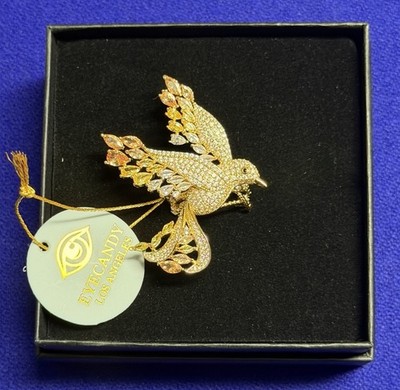 EYE CANDY LA GOLD TONE LARGE BIRD BRASS CZ RING ADJUSTABLE NEW