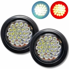 All Star Truck 2Pcs 4 Inch Round Red Stop Turn Tail Lights & White Backup Lights