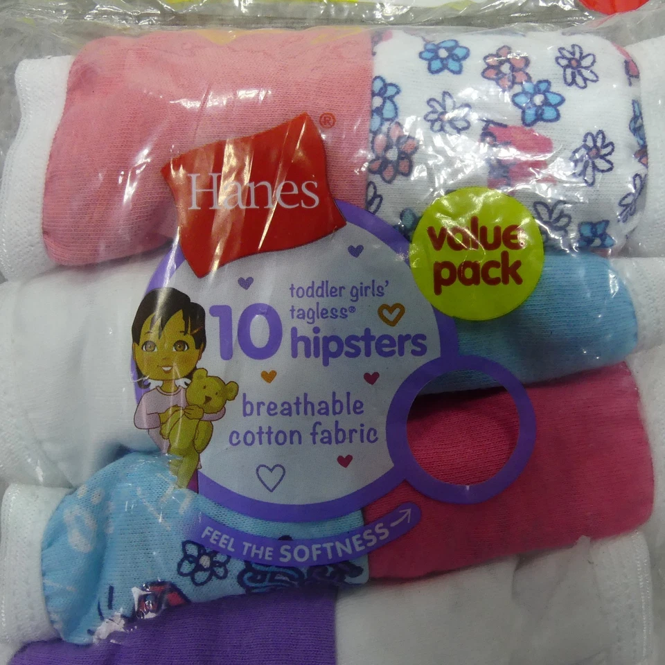 Hanes Underwear Toddler Girls 2T/3T Hipsters Cotton Panties 10 Pairs - Image 4 of 4