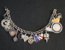 Vintage Sterling Silver 60's-70's Bracelet w/ 15 Sterling Charms movers/enamels