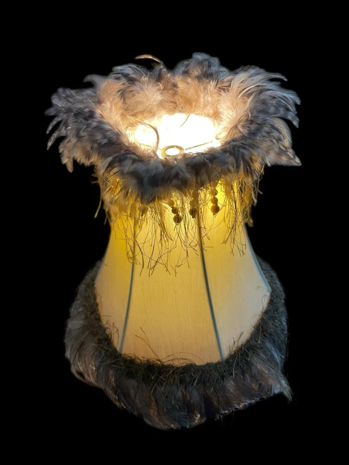 Vintage Ostrich Feather Gold Silk Lamp Shade HTF (Smaller Matching Available) - Image 4 of 4