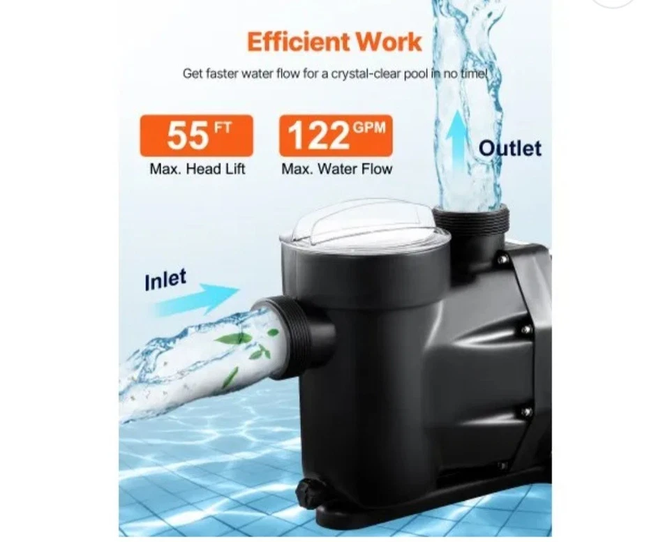 Vevor Swimming Pool Pump 1.5HP SPP1100 - Image 3 of 4