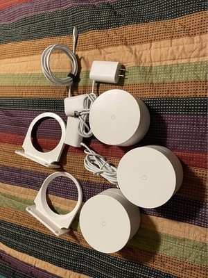 3-Pack Google Wi-Fi Model AC-1304 Whole Home Mesh Wi-Fi System w/ 2 wall mounts