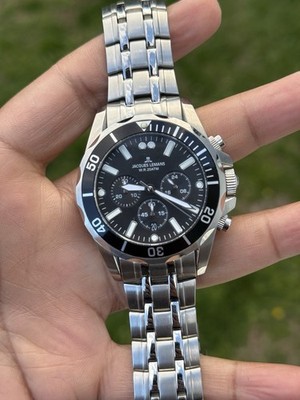 Jacques Lemans Silver and Black Chronograph Dive Watch men s