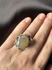 Brutalist Vintage Sterling Silver Cocktail Ring With Natural Stone Size 7