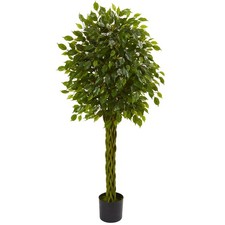 5-ft Ficus Artificial Tree with Woven Trunk, UV Resistant Indoor/Outdoor 