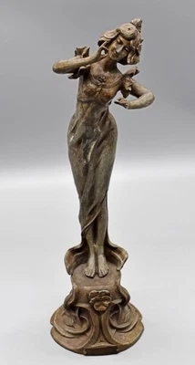 Jugendstil Metall Zamak- Statue Skulptur Kuns-Arbeit Handwerk signiert H38cm - Bild 1 von 4