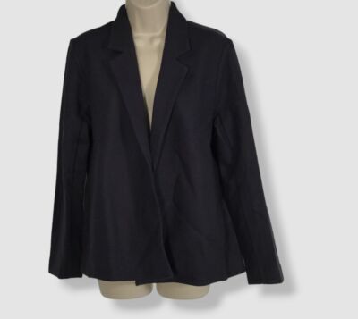 $328 Eileen Fisher Women's Blue Open-Front Wool Long Sleeve Blazer Plus Size 1X