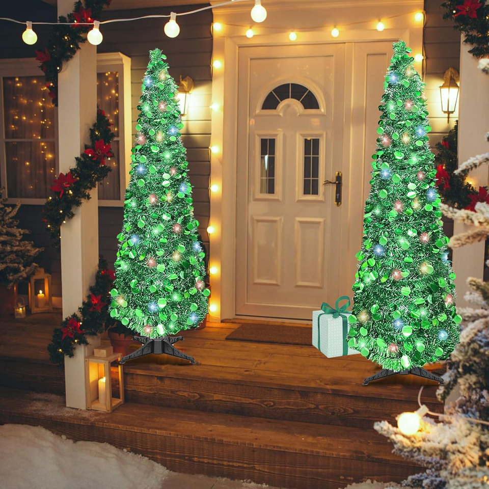 5 FT Pencil Christmas Tree, Collapsible Artificial Sequin Pop up