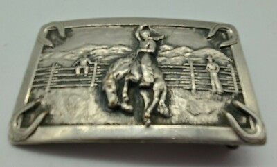 Vintage Justin Belt Co Cowboy Rodeo Western Bronco Busting Horseshoes Horse TX