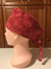 Scrub or Chef Hat Medical Nursing Chemo Skull Cap Country Red Cotton Fabric