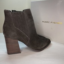 Marc Fisher Women Ellard Dark Brown Ankle Boots Shoes Size 9M Block Heel Suede
