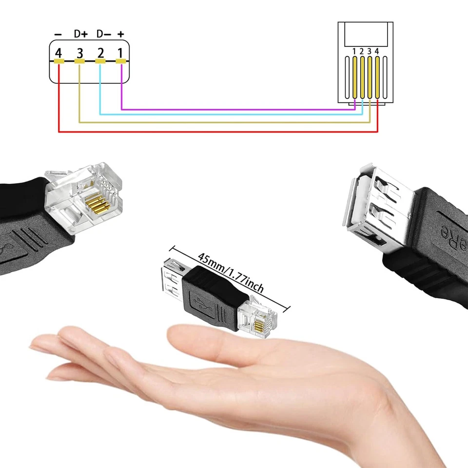 1pc RJ11 6P4C Telephone Jack to USB Type-A Female Adapter for Fax Machine Modem - Image 4 of 4