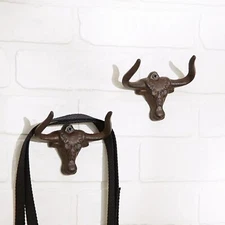 2 Pc Set Wall Hook Iron Ox Mudroom Bathroom Garage Rustic Decor New 5 x 4 x 2 in