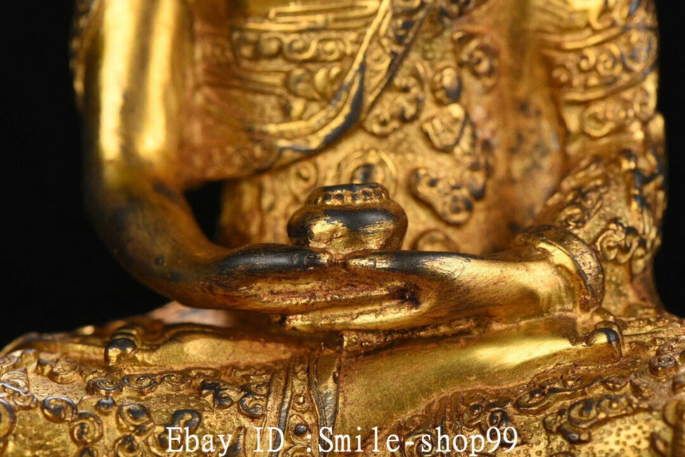 8.6" Antiguo Nepal Cobre Dorado Pintura Menla Medicina Buda Medical Dios Estatua Foto 4 de 4