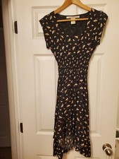 AMERICAN RAG CIE Women's High Low Dress Black with Birds Size XS Boho