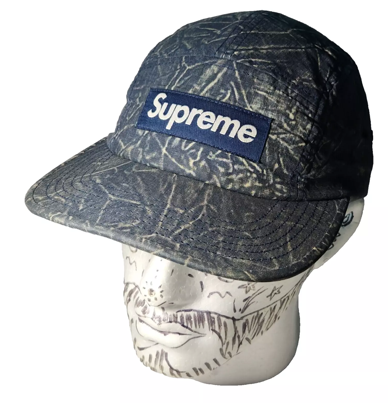 Casquette de camp Supreme 5 panneaux lavage à l'acide   Marine