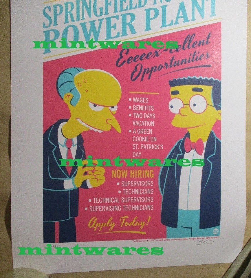 The Simpsons SNPP Springfield Power Plant Mr Burns Screen Print SIGNED ...