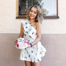 ASOS Floral One Shoulder Ruffle A-Line Mini Dress Size 8