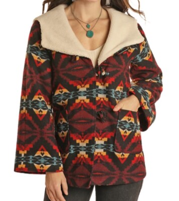 NWOT POWDER RIVER WOMEN'S AZTEC WOOL CAPE COAT Black Size XL