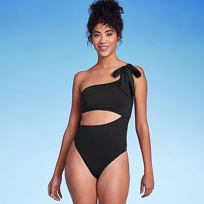 Women's One Shoulder Bow Cut Out One Piece Swimsuit - Shade