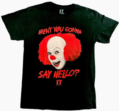IT The Movie ''Arent You Gonna Say Hello?  Clown Black T-Shirt Men's Size Medium