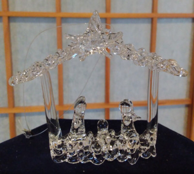Spun Glass Nativity Scene Hanging Ornament Christmas Reflective DELICATE 2.75'' H