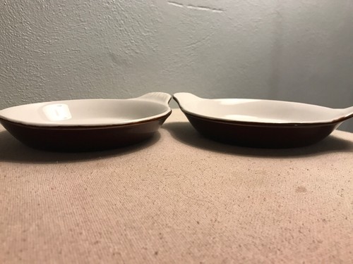 Vintage Pair (2) REGO Japan Brown 6 1/2” Casserole Pans Dishes w/handles - Picture 2 of 7