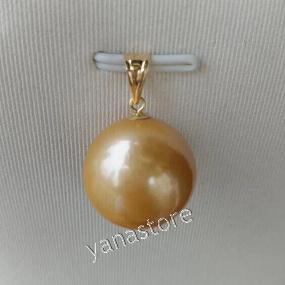 Riesig 13-14mm Echte Natürlich Südsee Perfekt Rund Gelb Perle Anhänger 14k Gold - Bild 3 von 4