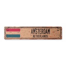 AMSTERDAM NETHERLANDS Vintage Street Sign Netherlander Dutch flag city country