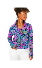 Lilly Pulitzer Wrenley full Zip Up Jacket Aegean Navy Calypso Coast Size M coast