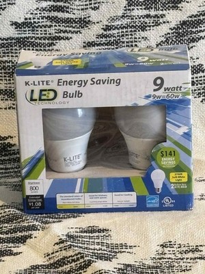 K-Lite 9 Watt Energy Saving Light Bulbs Soft White Light NEW Pack Of 2