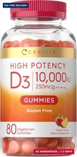 Vitamin D3 10000iu Gummies for Adults 80 Count Peach Flavored Gummy