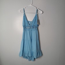 NWT Modamalfi Tie Back Mini Dress Womens One Size Blue Crochet V-Neck Sleeveless